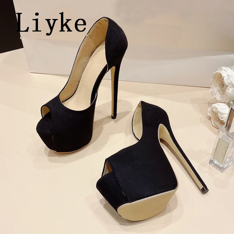 Liyke Sexy Peep Toe Slingback High Heels Ladies Party Stripper Shoes Fashion Shallow Slip On Platform Pumps Women Stiletto Mujer