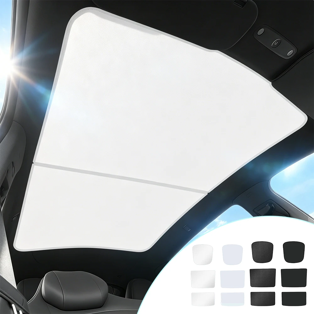 For Tesla Model YL 6-seater Ice Crystal Sunroof Split Sunshade Curtain Top Ceiling Sun Visor Cover UV Block Thermal Accessories
