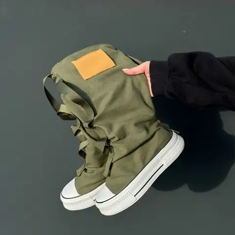 Canvas Shoes Spring Autumn Boots Women Fashion High-top  Cheerleaders Dance Long-barreled Casual Canvas Boots Tall Punk Shoes