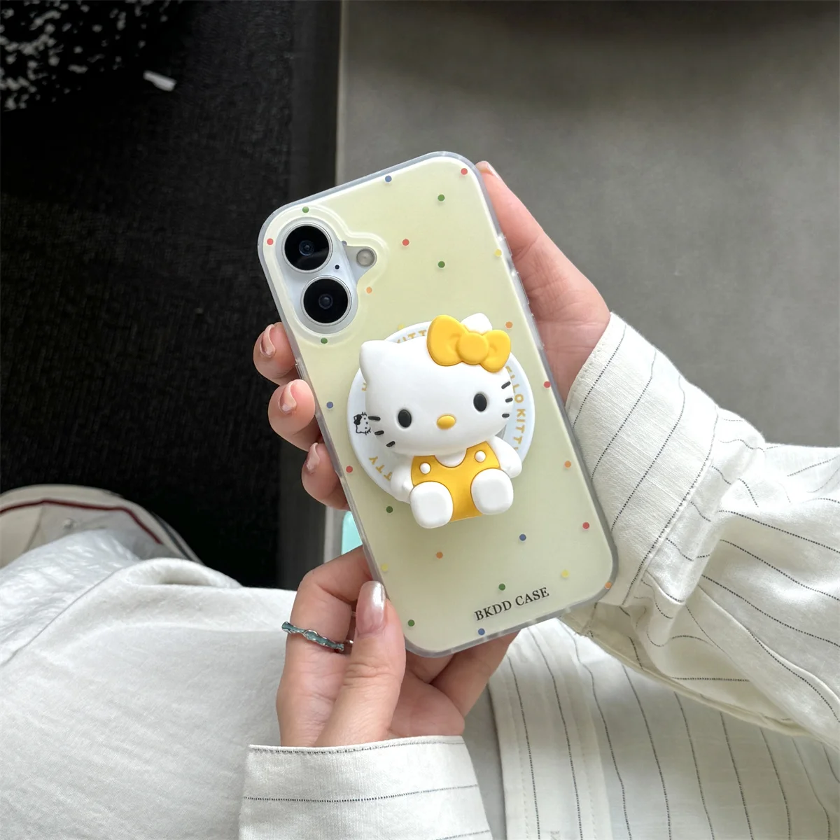 

Fashion Color Polka Dot Magnetic Phone Case For iPhone 16 Pro 15 13 14 Pro Max Back Cover with Hellokitty Stand Holder Cases