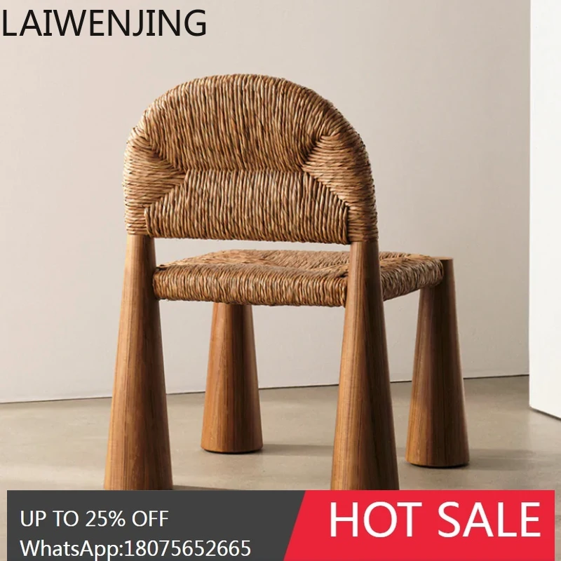 كرسي منسوج بحبل عتيق كرسي فردي للترفيه من الخشب الصلب مع مسند ظهر #3