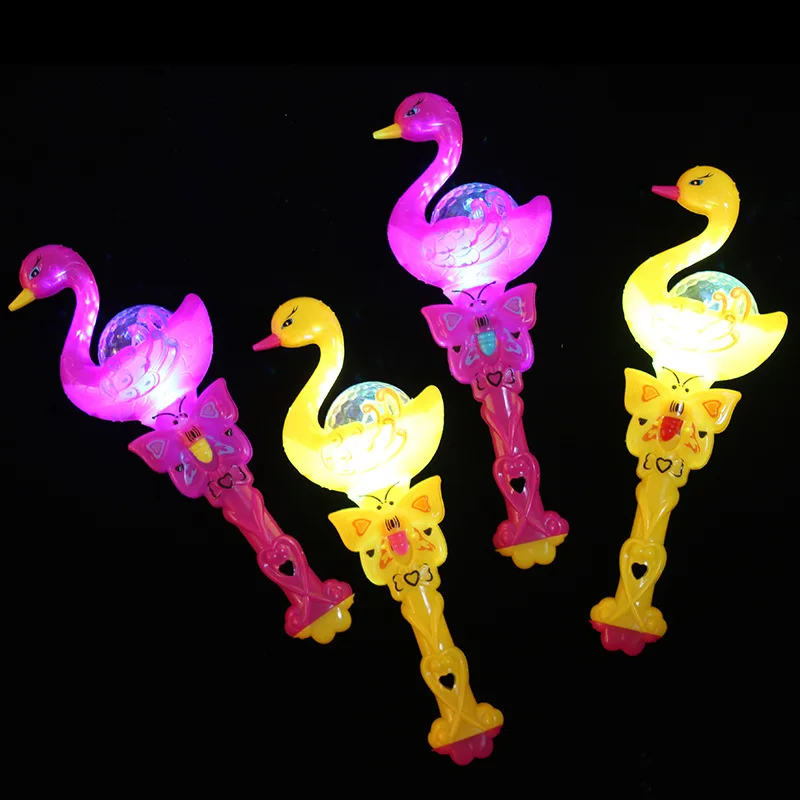 Creative Beautiful Flashing Swan Glowing Projection Magic Wand Glowing Projection Flashing Wand Children Girls Glowing Toy Gift