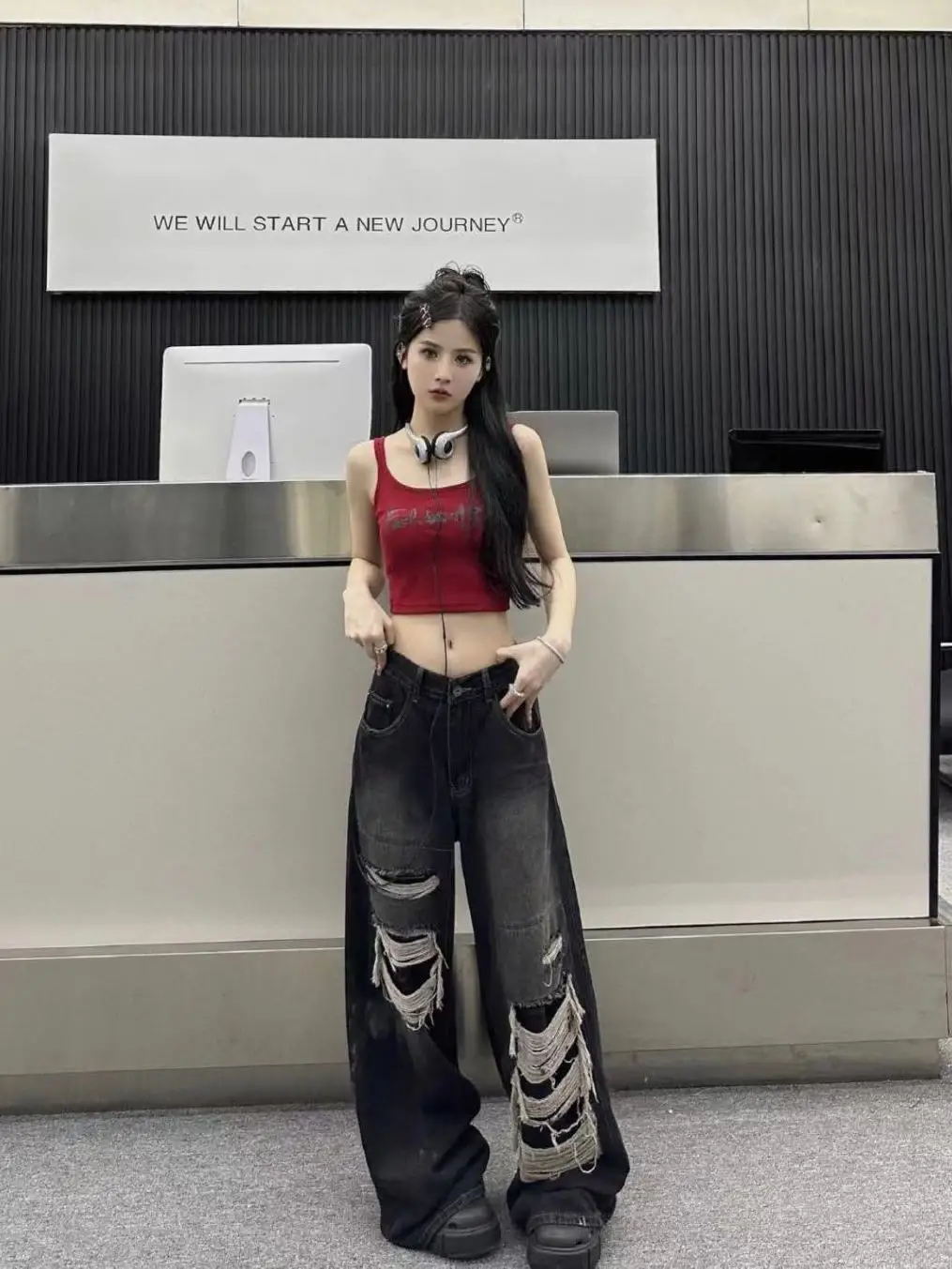 Jean classique droit pour femmes, Palazzo, jambes larges, drapé fluide, Denim, mode élégante, Chic, tendance, moderne, ambiance de rue