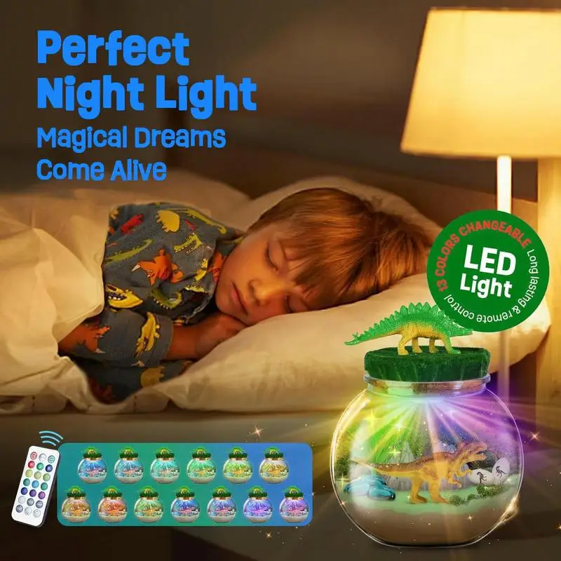 Kit de Terrario de dinosaurio para niños, manualidades y manualidades con luz nocturna, para habitación de 4 a 12 años