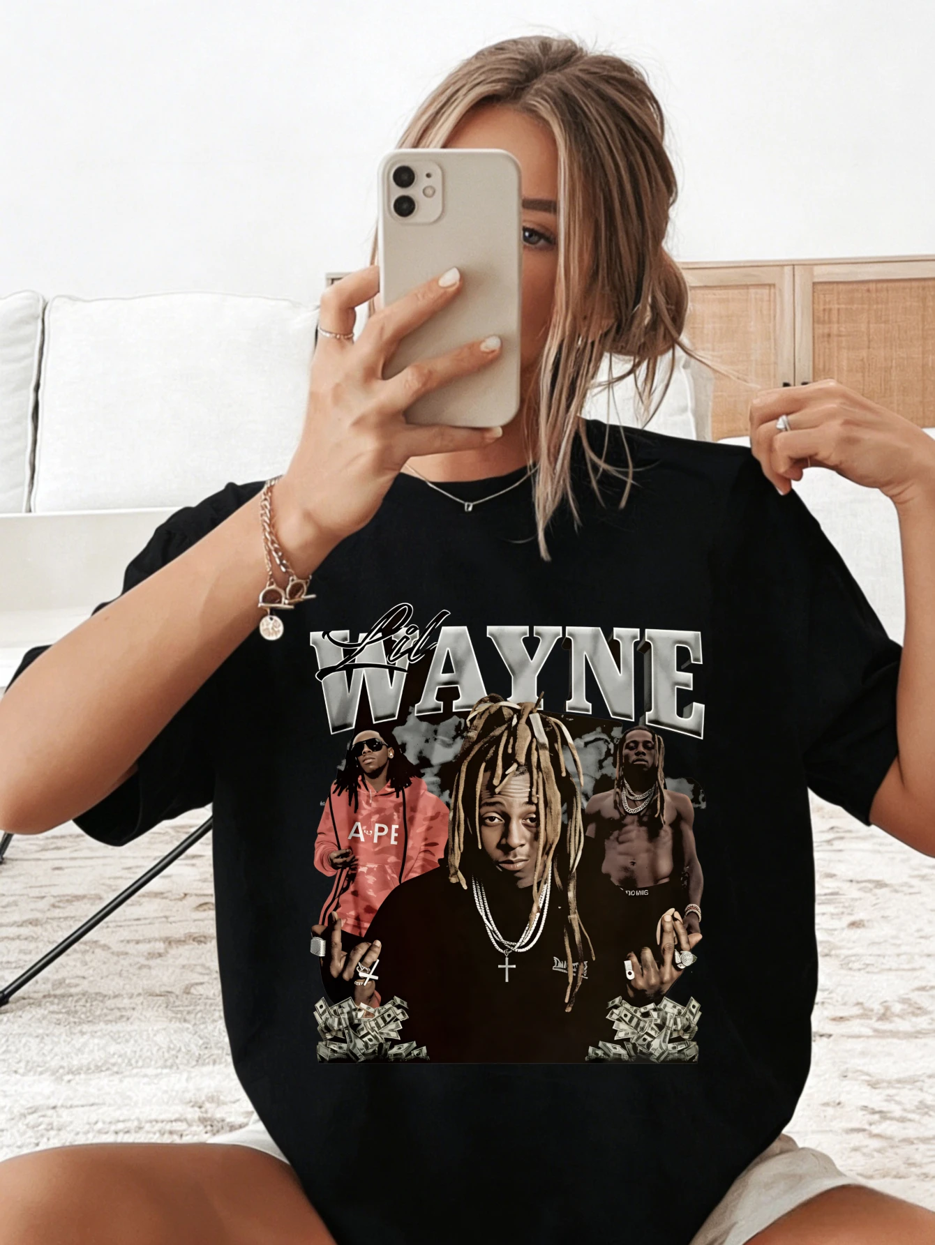 

Womens Cotton Oversized Wayne Graphic Printed Short Sleeve Summer Casual Streetwear T Shirt