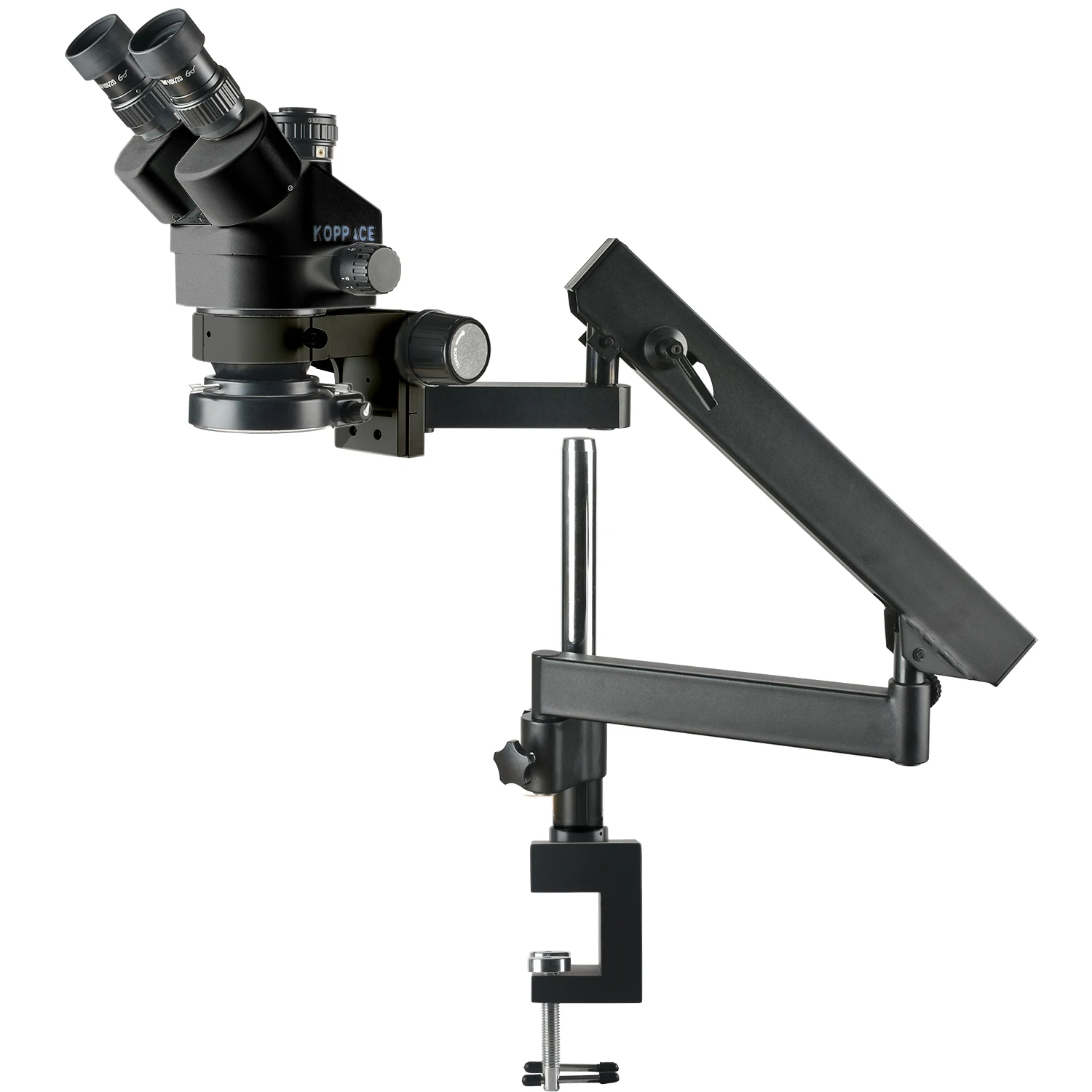 KOPPACE 3.5X-90X Preto Trinocular Estéreo Microscópio Rocker Suporte 0.7X-4.5X Lente de Zoom Contínuo