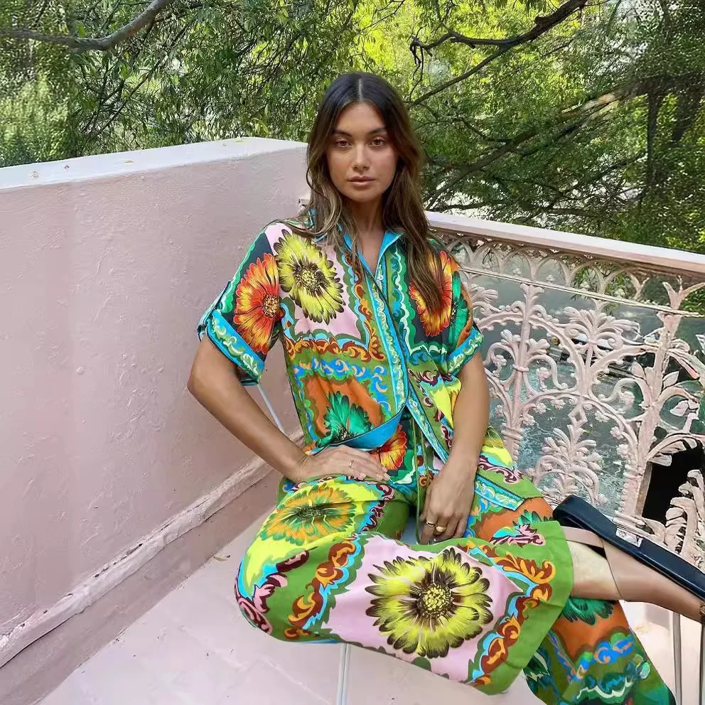 

M Fashion Personalized Printed Short Sleeve Vacation Leisure Loose Two Piece Set