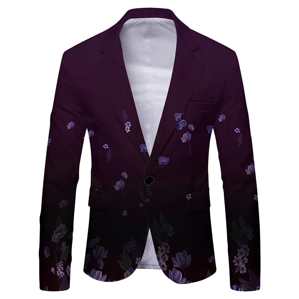 Men\'s Fashionable Printed Blazer with Long Sleeves and Slight Stretch for Smart Casual Looks in Spring and Fall