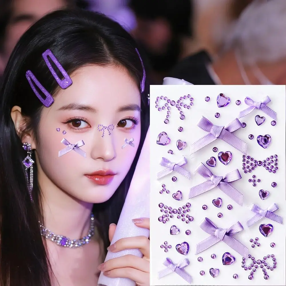 

Fashion Sparkling Face Gem Sticker Bowknot Waterproof Photocard Sticker Self-adhesive Y2K 3D Rhinestone Sticker Music Festival