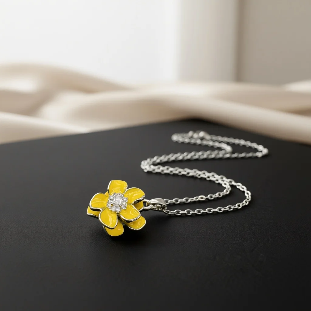 Enamel Floral Crystal Cluster Necklace Polished Fine Craft Sweet Birthday Anniversary Holiday Gifts For Female Friends Partners