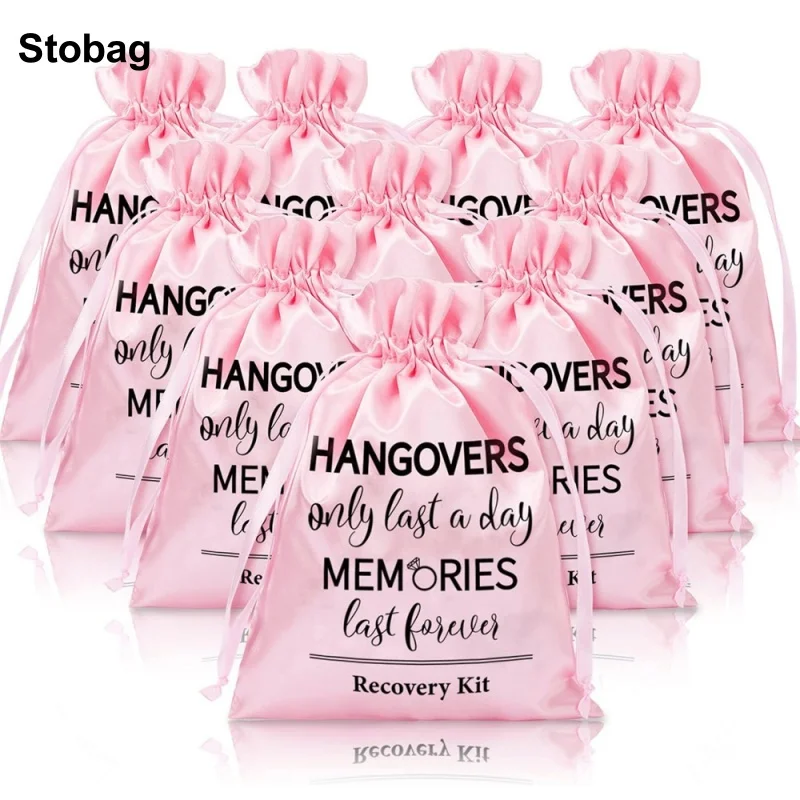 

StoBag 50pcs Wholesale Pink Silk Bags Hangover Kit Small Pouch Gift Jewelry Packaging Drawstring Storage Reusable Wedding Party