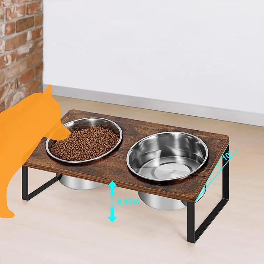 Pet Bowl Stand Double Compartment Elevated Pet Bowl Set for Cats Dogs Durable Stainless Steel Feeding Bowls with Stand for Pets