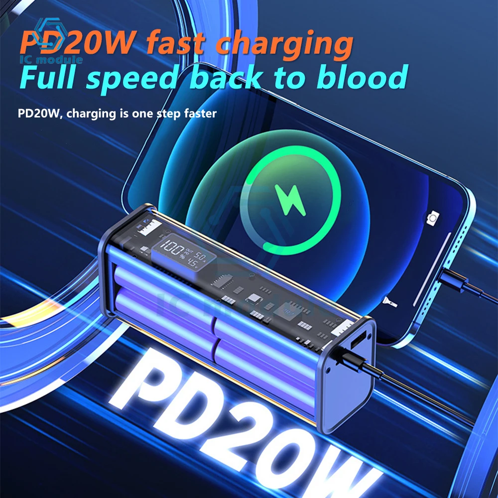 DIY Kits Power bank Box 8-Section 18650 Mobile Power Supply Shell Pd22.5W Mecha Transparent Shell Diy Power Bank