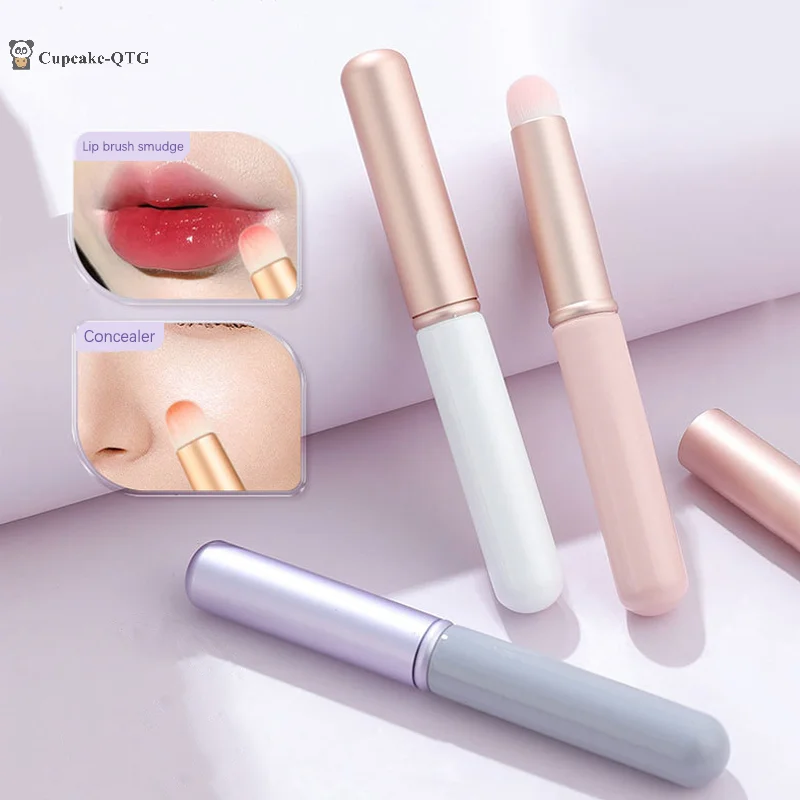 1 個丸頭リップブラシ化粧ブラシ口紅スマッジブラシミニチークブラシ