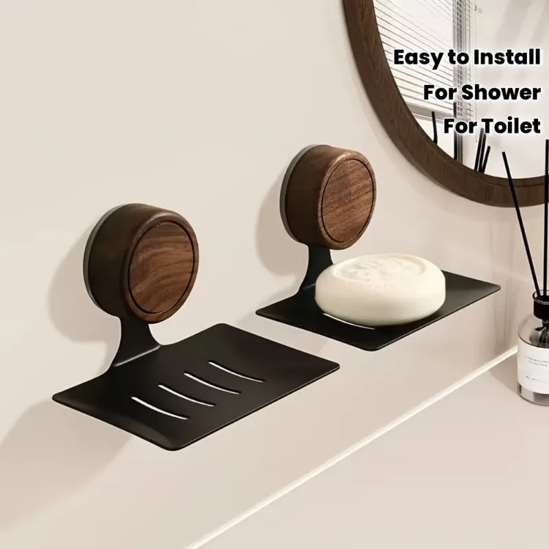3pcs Easy Removable No Residue ABS Carbon Steel Wall Soap Holder Hollow Drain Design For Tile Glass Wipe Storage Tray