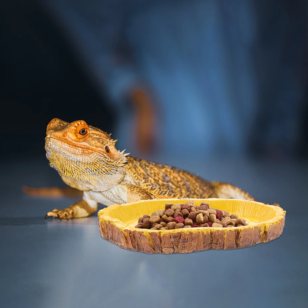 

2Pcs Reptile Water Dish Resin Feeding Bowl Realistic Tree Pattern Tortoise Water Basin Terrarium Food Holder Pet Feeding