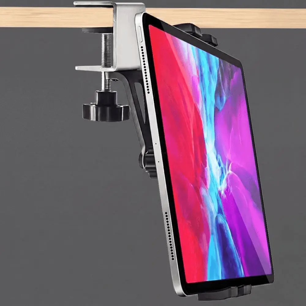 

Universal Design Under Cabinet Holder Adjustable Fit Simple Installation Tablet Mount Stand Metal Clamp Desk Mount