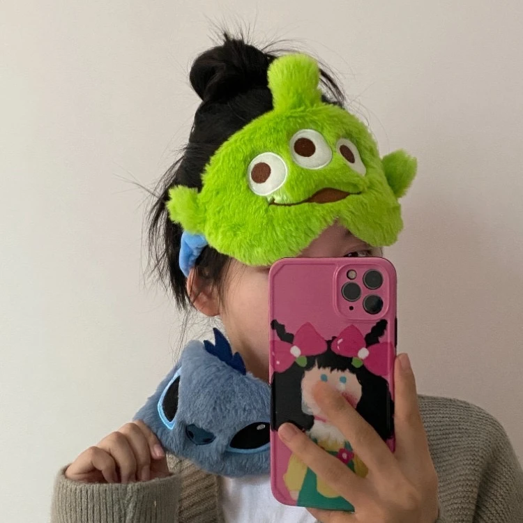 Disney Cute Cartoon Stitch Plush Embroidered Blackout Eye Mask Travel Portable Baby Siesta Eye Mask Improves Sleep Quality