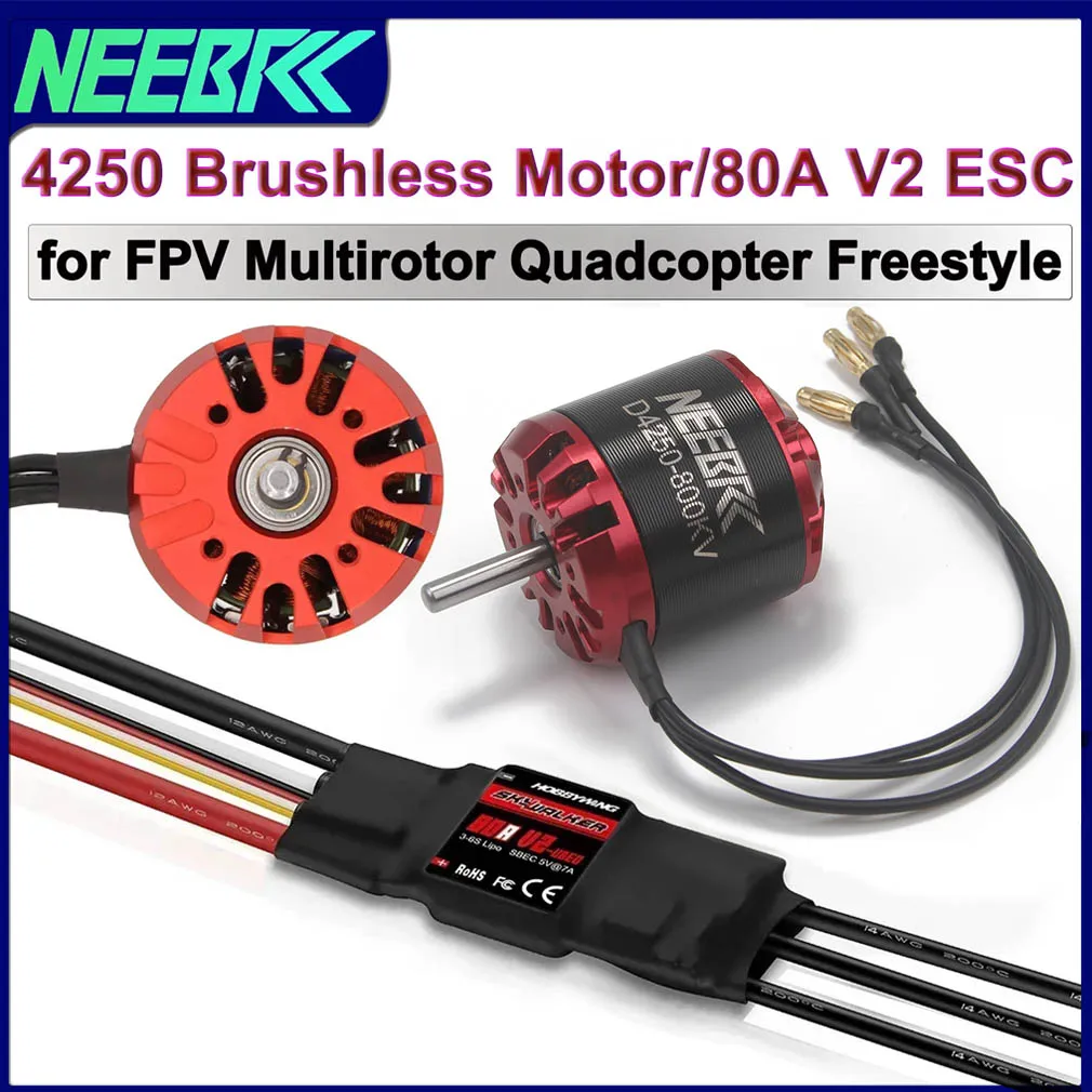 

4250 600KV 800KV RC FPV Outrunner Brushless Motor 3-7S 80A V2 ESC Speed Controller for Fix-wing Drone Aircraft Multicopter