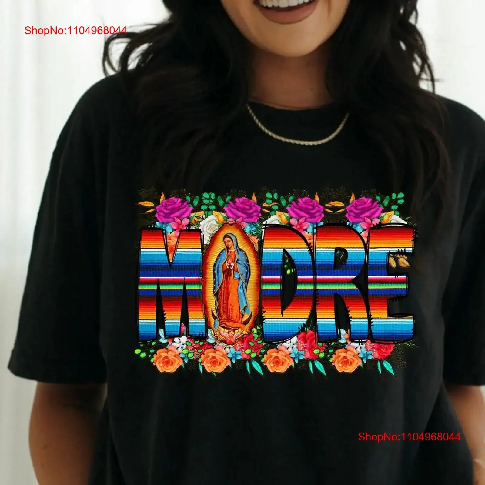 Camiseta Madre Virgen María Sarape mexicano para mamá Día de la madre mamá vintage lavado transpirable gráfico homme versátil Unisex