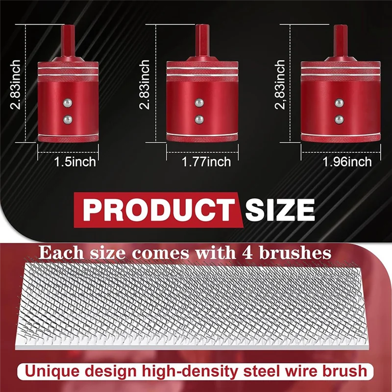 A76X-Kit completo di pulizia per tubi in rame metallico da 3 pezzi per trapano: 1/2", 3/4", 1" – Include 3 spazzole per dimensioni