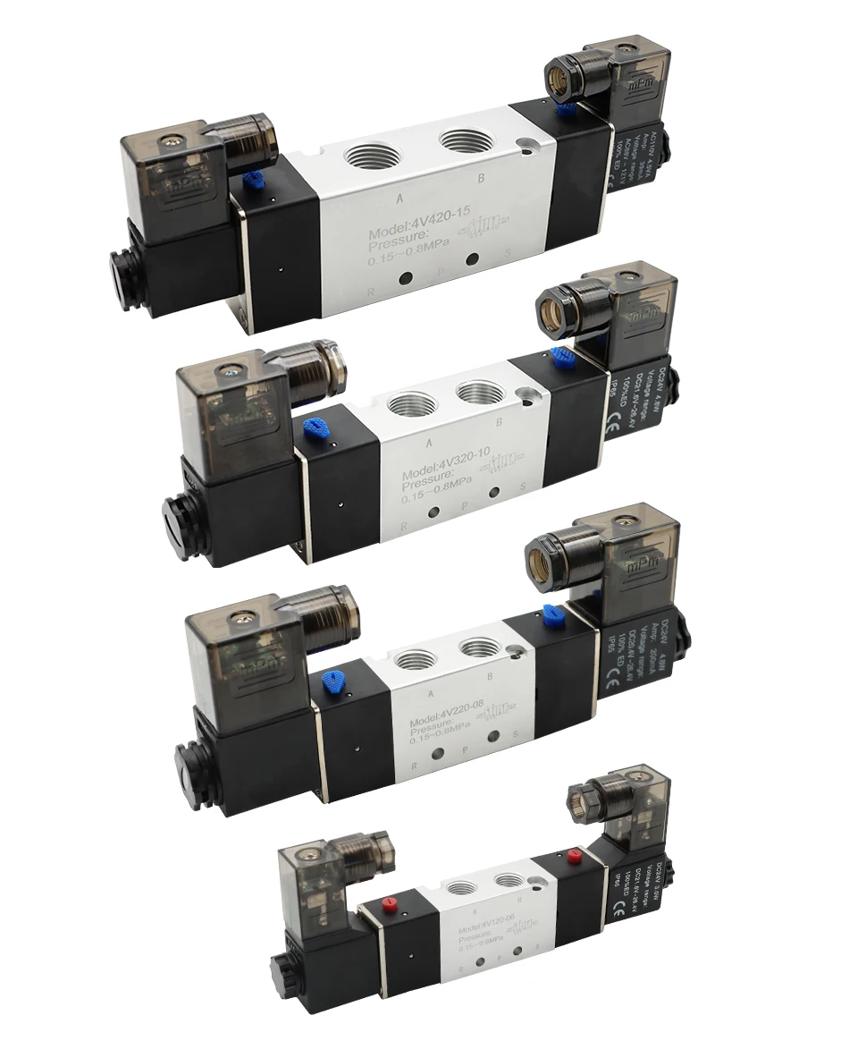 Magnetventil 4V120-06/4V220-08/4V320-10/4V420-15 Solenoid Valve 2 Position 5 Port Pneumatic Air Valves DC12V DC24V AC110V AC220V Doub Pneumatik — Detail 3
