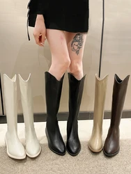 Women Boots Over Knee Female Shoes Boots-Women Zipper Over-the-Knee Ladies Pointy 2024 Leather Med Rubber White Cowboy Riding Ho