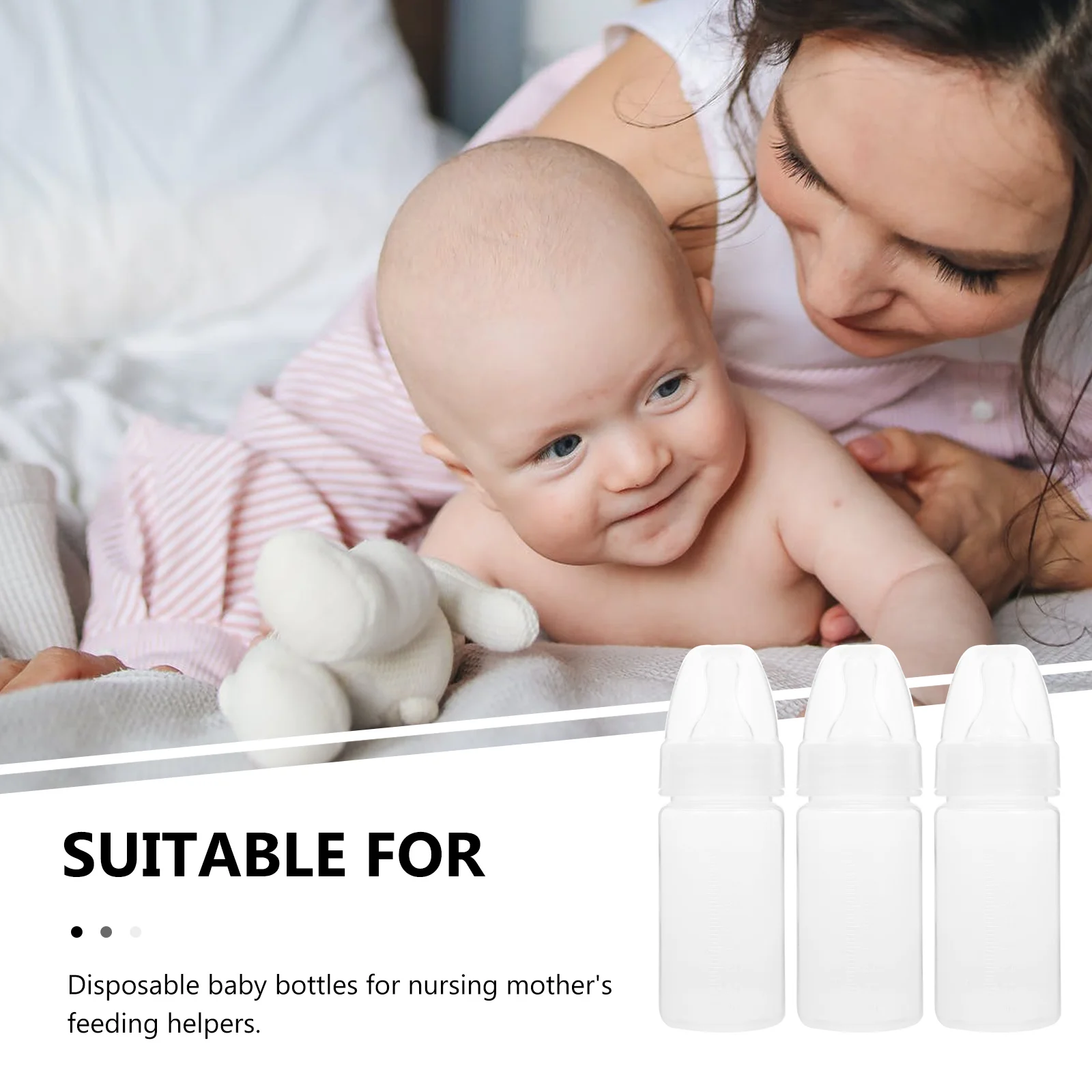 5 Pcs Disposable Feeding Bottle Once-off Baby Milk Powder Bottles Supple Teat Soother Pacifier Food Grade Feeders Clear Scale