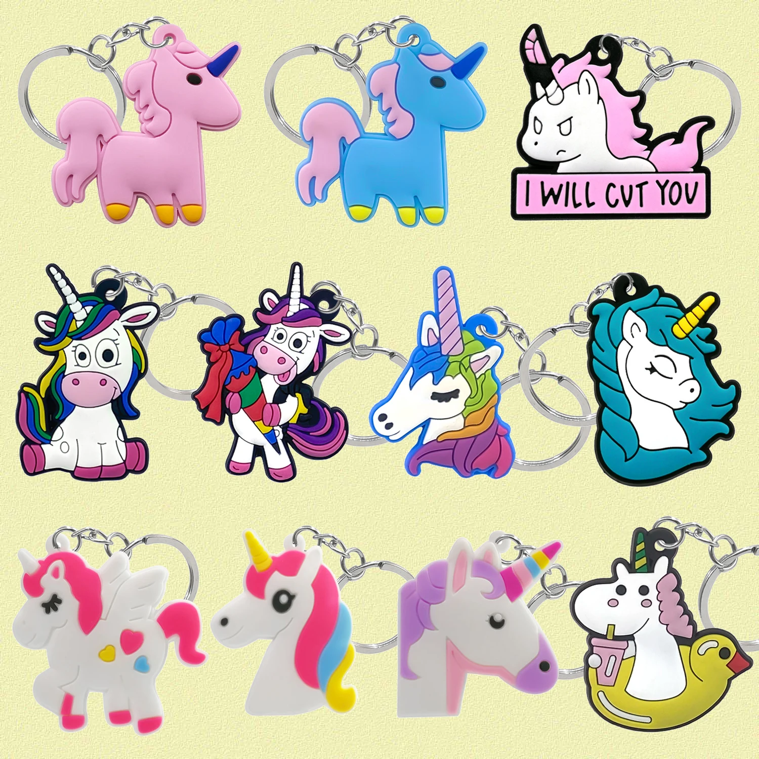 1/11pcs Unicorn Keychain Duck Drink Key Ring Funny Animal Key Chain Handbag Car Accessories for Women Girls Gift