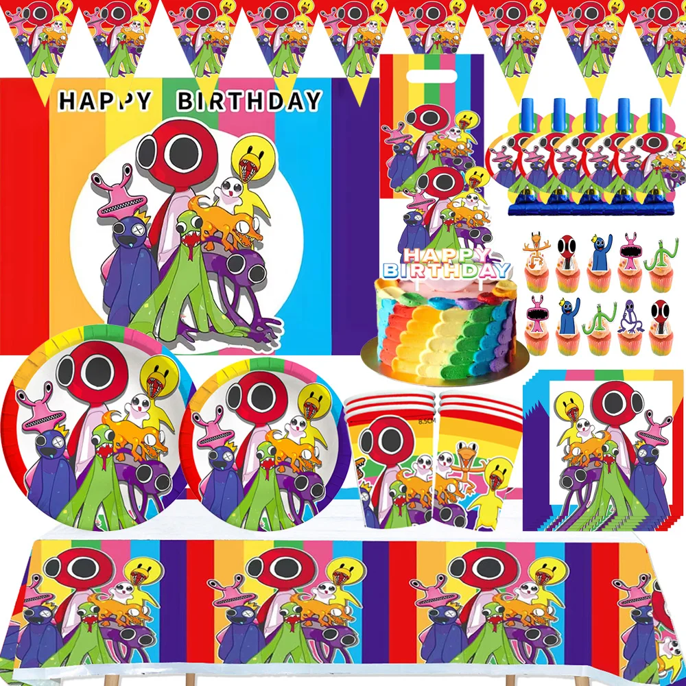

Rainbow Freinds Theme Birthday Party Supplies Disposable Tableware Cartoon DIY Balloons Plate Cup Backdrop Napkin Child Kid Gift
