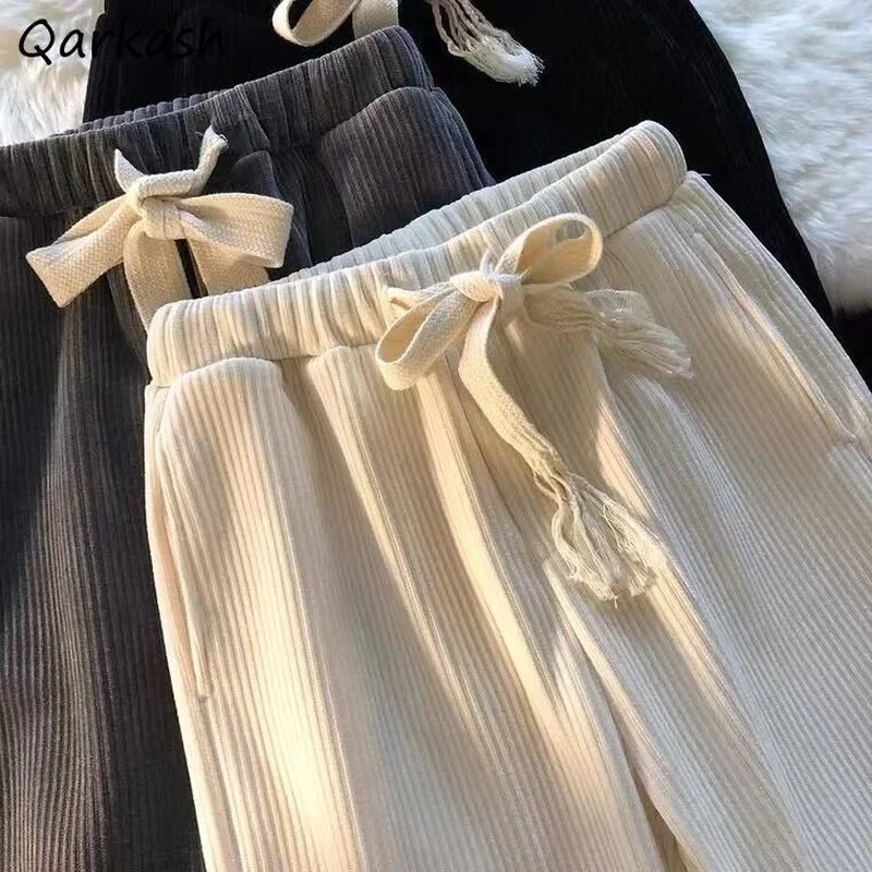 กางเกงผู้หญิง Tender สายรัดบริสุทธิ์เกาหลีรุ่น Preppy สไตล์ฤดูใบไม้ร่วงสูงเอว Ins Femme Corduroy ขายร้อนนุ่ม