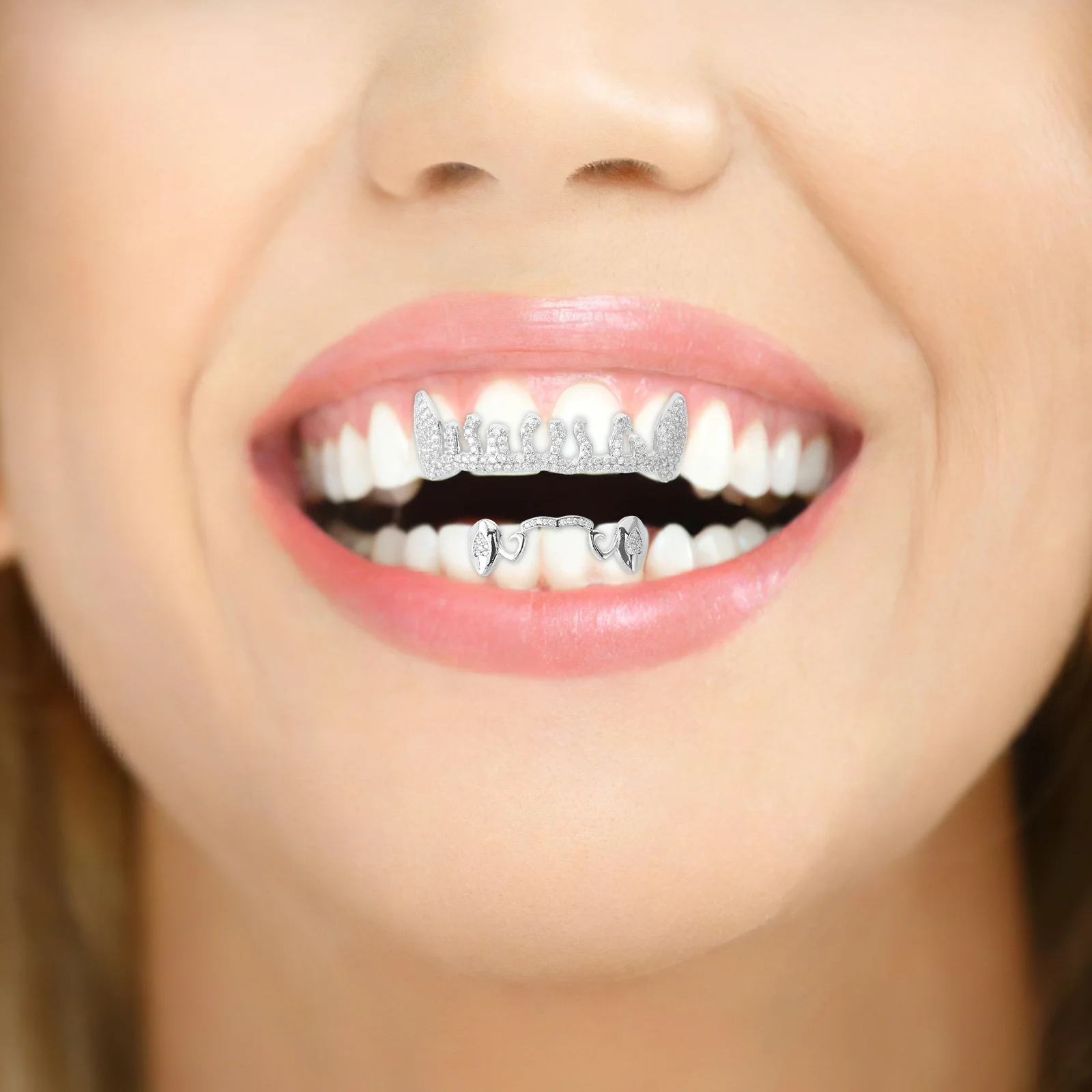 

1 set 1 Set Copper Teeth Grill Hip Hop Costume Dental Accessories Halloween Party Fake Tooth Cap - Rapper Grill Bling Grills For