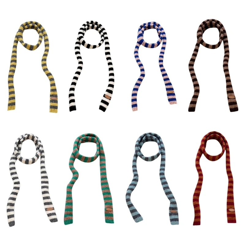 MXMB Harajuku Striped Knit Choker Scarf for Women Girls 2000s Clothing Accessories