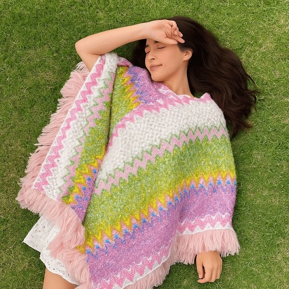 

Knitted Ethnic Style Knitted Shawl Bohemia Neck Wrap Large Shawl Outerwear Scarves Warm Autumn and Winter Tassel Cape Outdoor