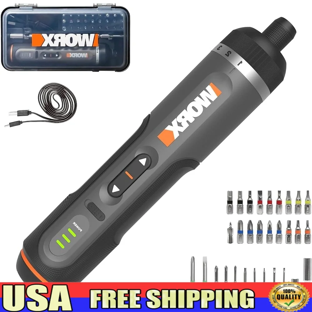 

4V Lithium Screwdriver 30-Piece Accessory Kit Magnetic Chuck LED Light Adjustable Torque Battery Powered Tool Home DIY Repairs