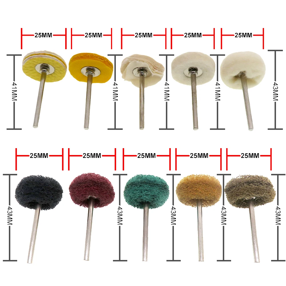 1 Inch Wool Felt Nylon Buffing Wheel 3mm Mandrel Polishing Bits Abrasive Rotary Tool Dremel Drill For Watch Jewelry Grinding