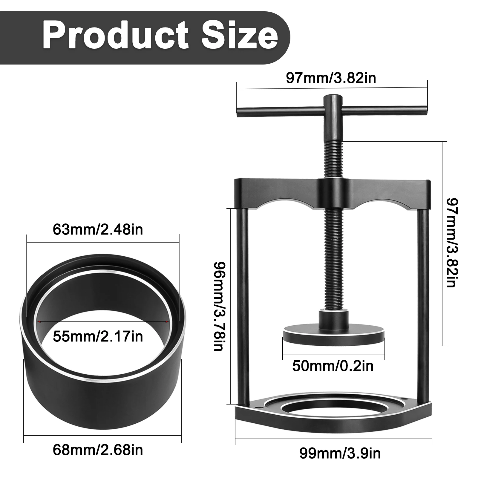 HFLRC 1/10 RC Car Aluminum Tire Remover Screw-Press Tire Removal Tool for Drift Car Hard Tires 55mm Inner Diameter Black