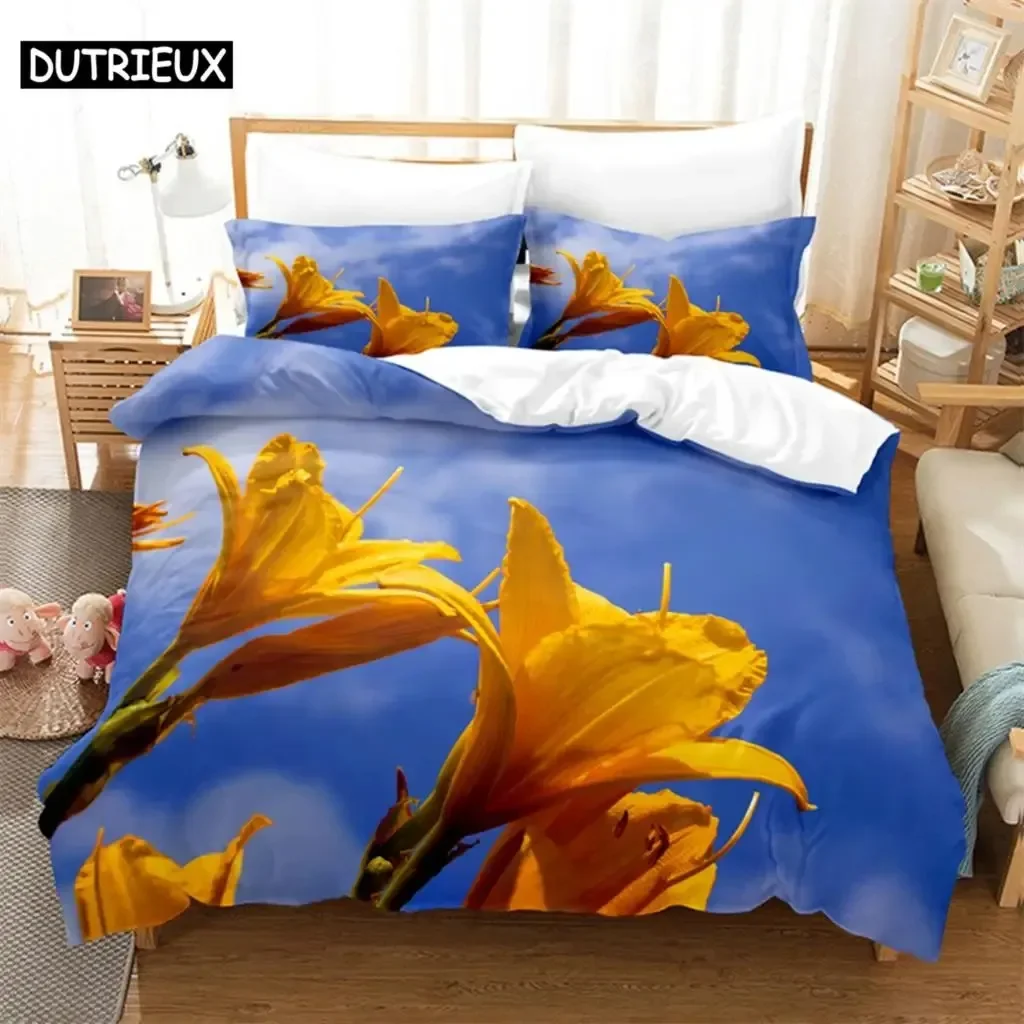 

Yellow Flowers Queen Comfortable Duvet Quilt Cover Pillowcase Bedding Set Children Bedroom Decoration Home Textile