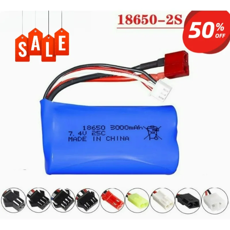 7.4V3000mAh 18650 Li-ion Battery for W-ltoys 10428 /12428/12423 RC Car Parts 2S 7.4V battery For W-ltoys 144001 124017 124019