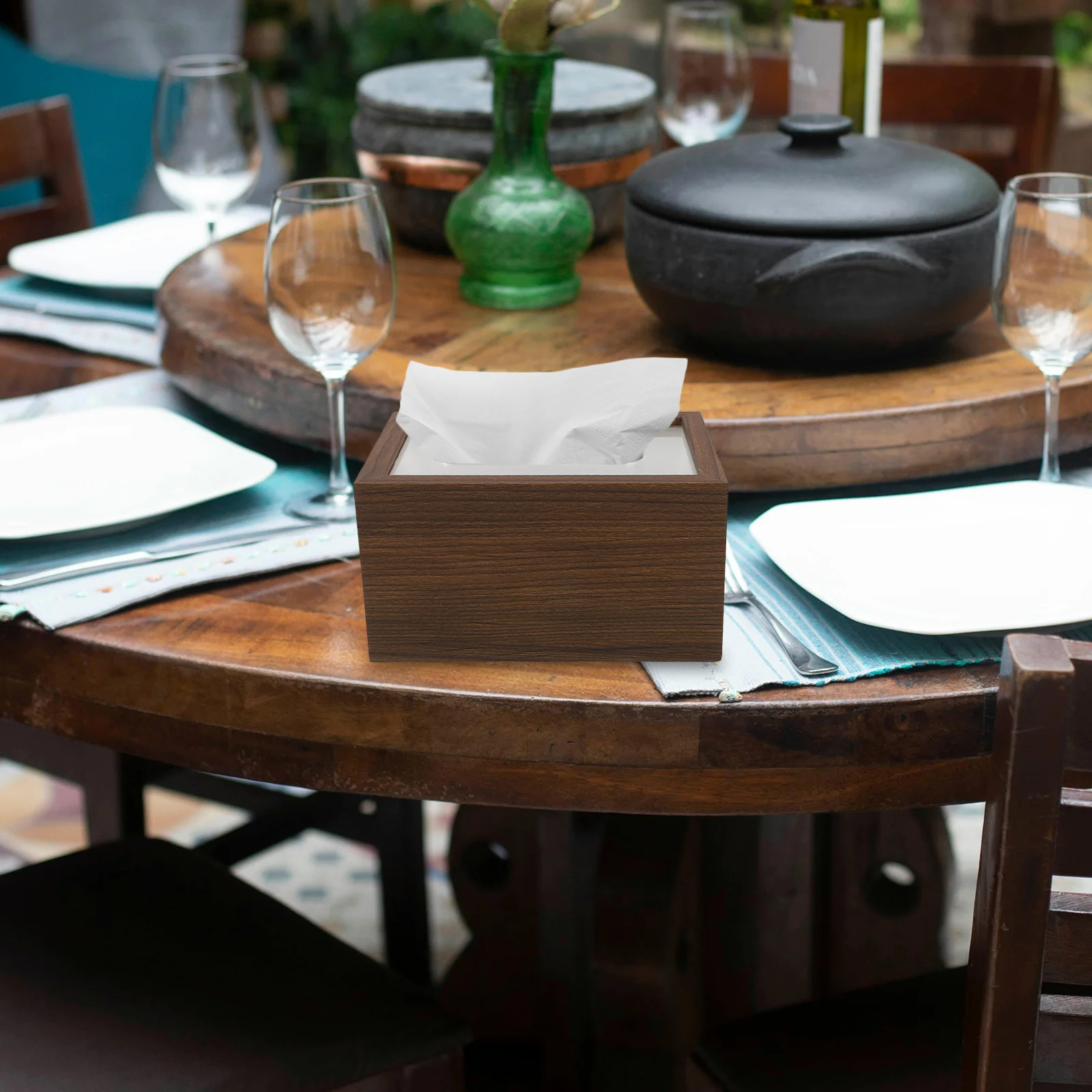 

Wood Large Deluxe Tissue Paper Box Cover Walnut Finish Rectangular Wooden Tissue Box Holder Bathroom Bedroom Office Decorative