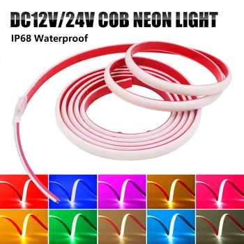 COB LED Strip 12V 24V IP68 กันน้ําความหนาแน่นสูง 320 LEDs/m ยืดหยุ่น COB LED เทปนีออนสีขาวสีแดงสีเขียวสีฟ้าสีชมพูสีเหลือง