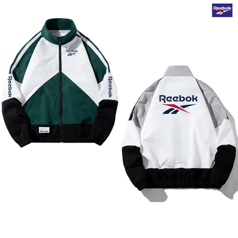 Reebok Brand Patchwork Color Jacket, Suitable for Wearing in Spring and Autumn. With a Stand-Up Collar and Multiple Zippers, a T
