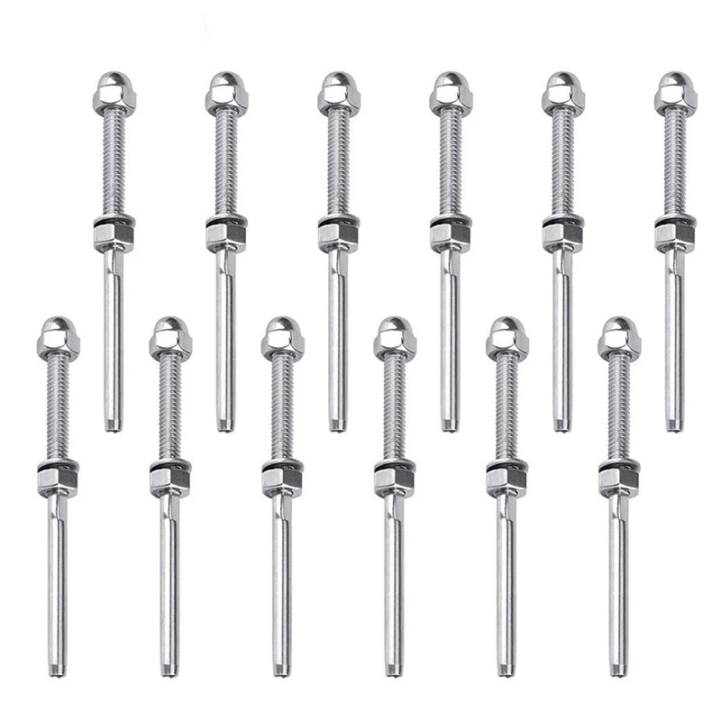 12 Pack Threaded Terminal Stud 316 Stainless Steel Marine Grade Stud End Fitting Terminal For 3/16 Inch Cable Deck Railing Hand