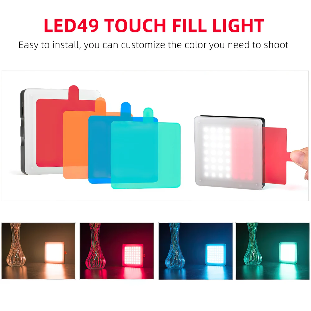 Travor-Luz LED de vídeo regulable 6500K, luz de cámara con Panel de película de temperatura de 4 colores, para fotografía, iluminación de relleno de foto