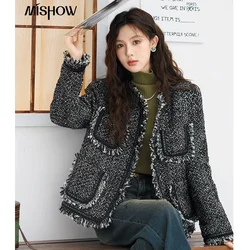 MISHOW Winter 90% White Duck Tassel Down Coat Women French Elegant Tweed Wool Blend Jackets Thick Warm Outerwear MXC51W0198