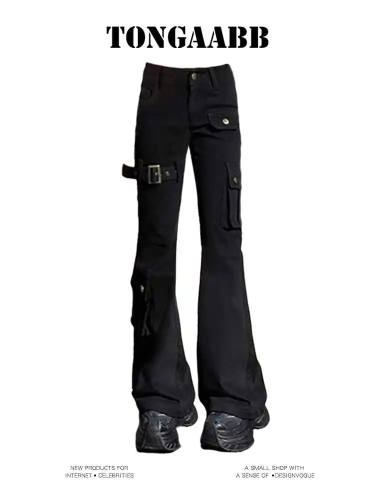 

American Vintage High Waist High Street Style Jeans Women's Casual 2000s Pockets Pants Baggy Y2K Wide Leg Grunge Denim Trouser