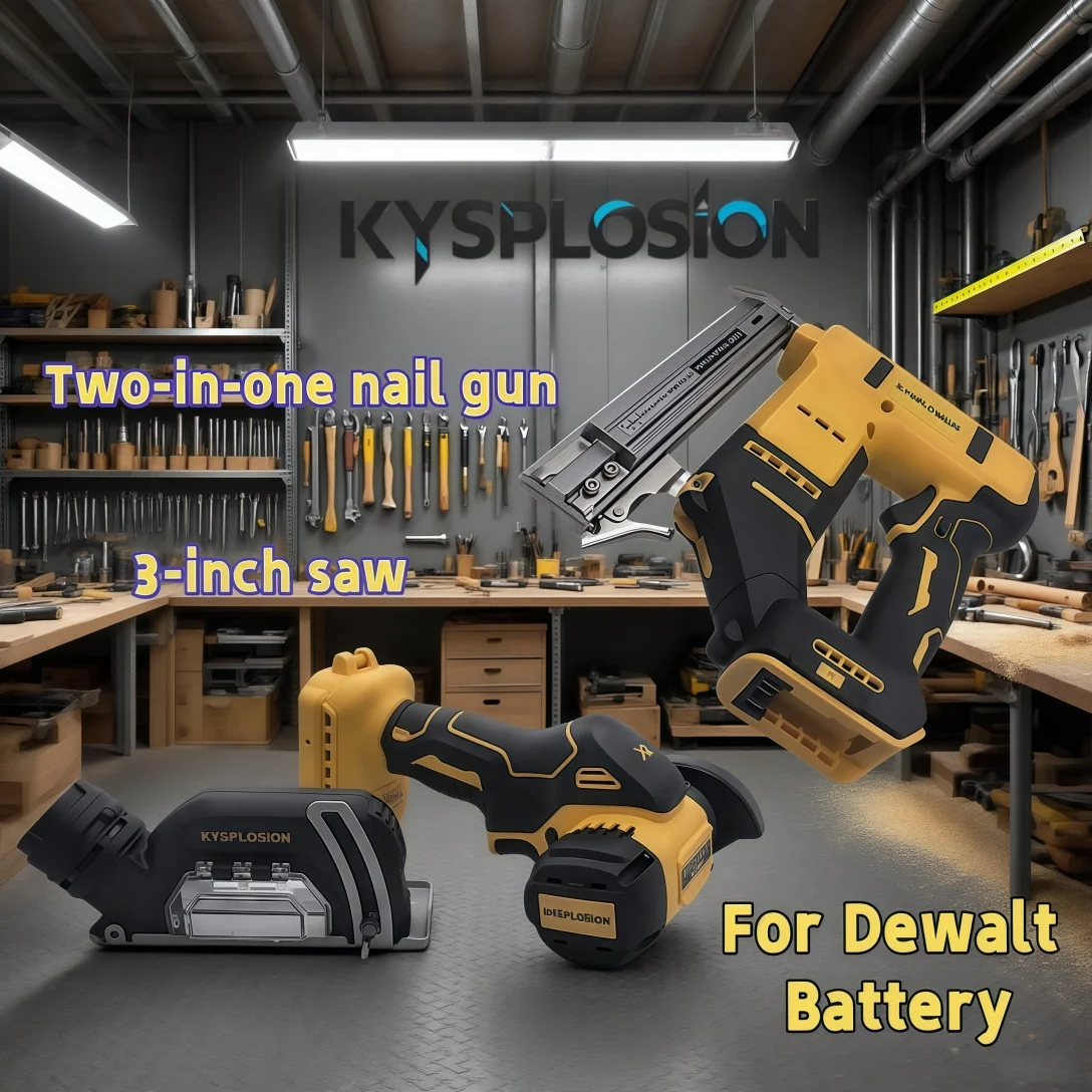2-Mode Cordless Brad Nail Gun 2-in-1 Lightweight Ergonomic Portable Power Tools 3-Inch Woodworking Saw (for DEWALT 20V Battery)