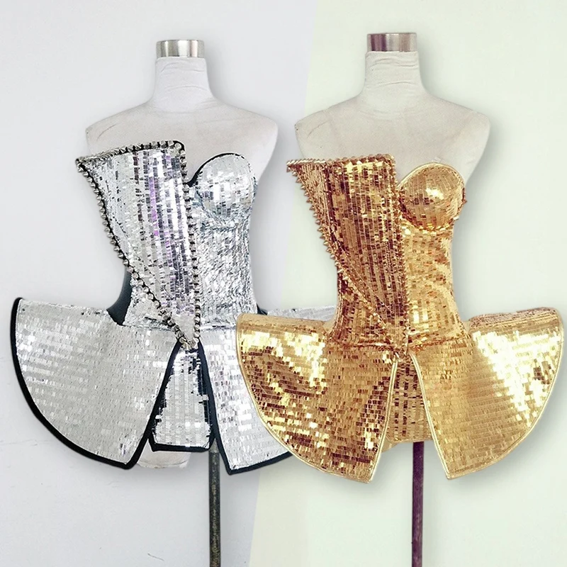 

Костюм танцовщицы Gogo, сексуальное золотое боди с открытыми плечами, костюм с блестками и шипами, костюм певицы, танцовщицы, сценический наряд, одежда для ночного клуба, 4797