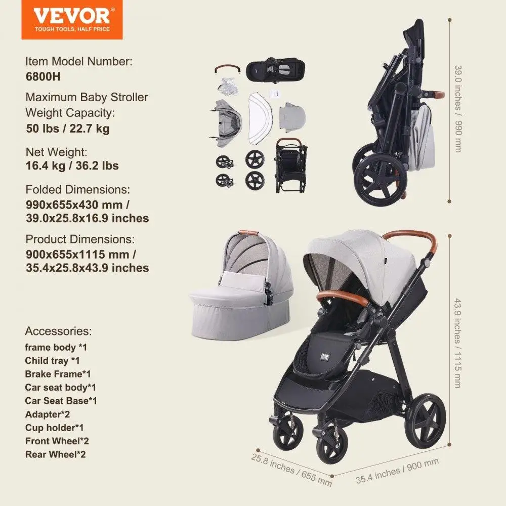 Stroller Travel System Bassinet Playard Baby Combo Set Light Gray