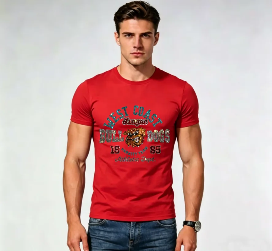 Trendy Men Round Neck T Shirt  Bling Rhinestone Cartoon Print Cotton Tees High Street Couple Casual Loose Tops Male Clothing